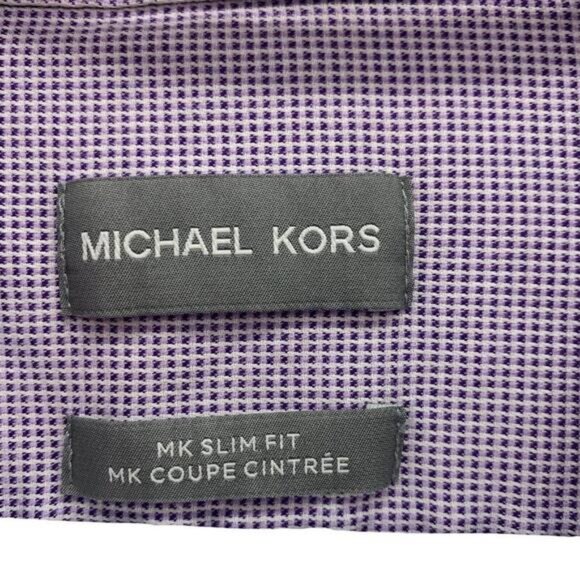 Michael Kors Mens Purple Micro Check Slim Fit Long Sleeve Button Up Shirt L - Picture 4 of 9